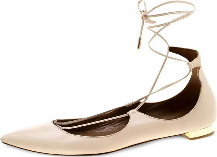 Pre-Owned Pointed-Toe Lace-Up Flats
