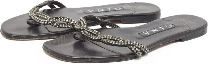Pre-Owned Rhinestone-Embellished Flat Sandals - Image 4