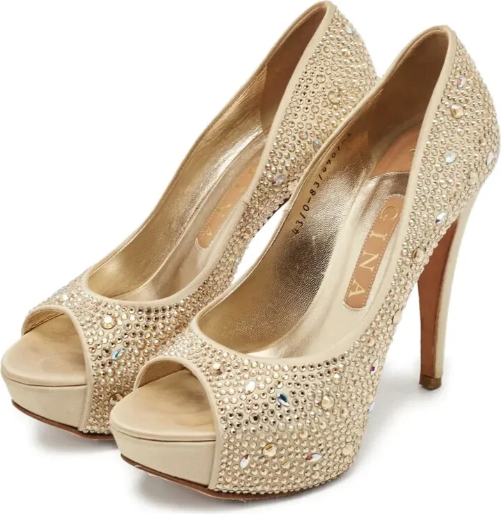 Pre-owned rhinestone-embellished peep-toe pumps - Image 3