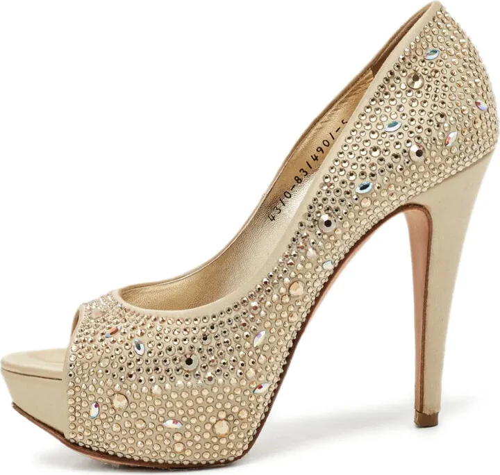 Pre-owned rhinestone-embellished peep-toe pumps