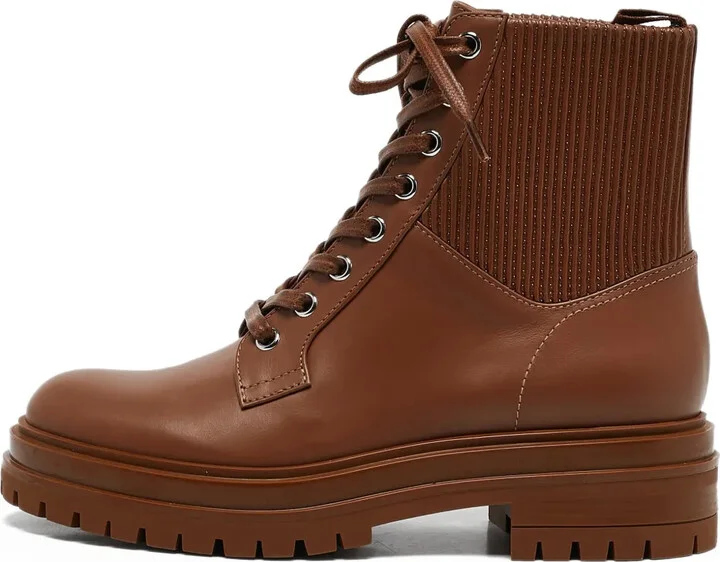 Pre-Owned Ribbed-Panel Lace-Up Combat Boots