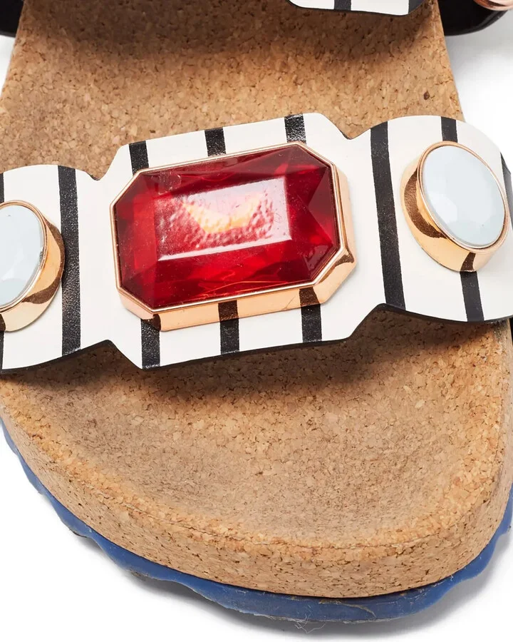 Pre-Owned Striped Gem-Embellished Sandals - Image 4