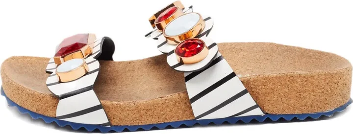 Pre-Owned Striped Gem-Embellished Sandals