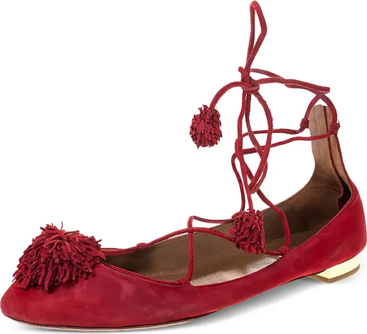 pre-owned Sunshine pompom ankle-tie ballet flats - Image 2