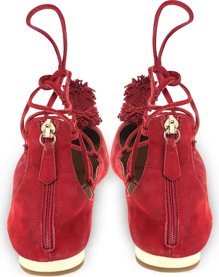 pre-owned Sunshine pompom ankle-tie ballet flats - Image 4