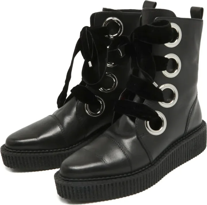 Pre-Owned Velvet-Lace Combat Boots - Image 2