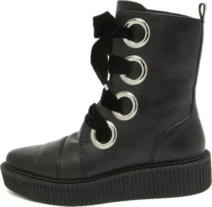 Pre-Owned Velvet-Lace Combat Boots