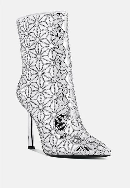 Precious Mirror Embellished High Ankle Boots Women - Image 2