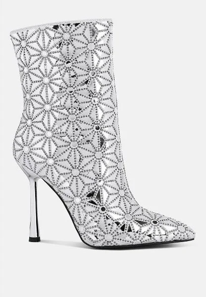 Precious Mirror Embellished High Ankle Boots Women