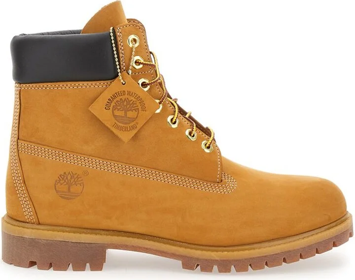 'Premium' Beige Ankle Boots With Embossed Logo On The Side And Front Lace-Up Closure In Leather Man