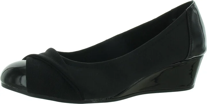 Preslee Womens Patent Trim Slip-On Wedge Heels