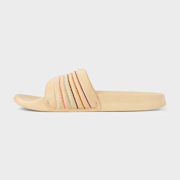 Pride Adult Rainbow Easy Closure Strap Slides - Beige - Image 2