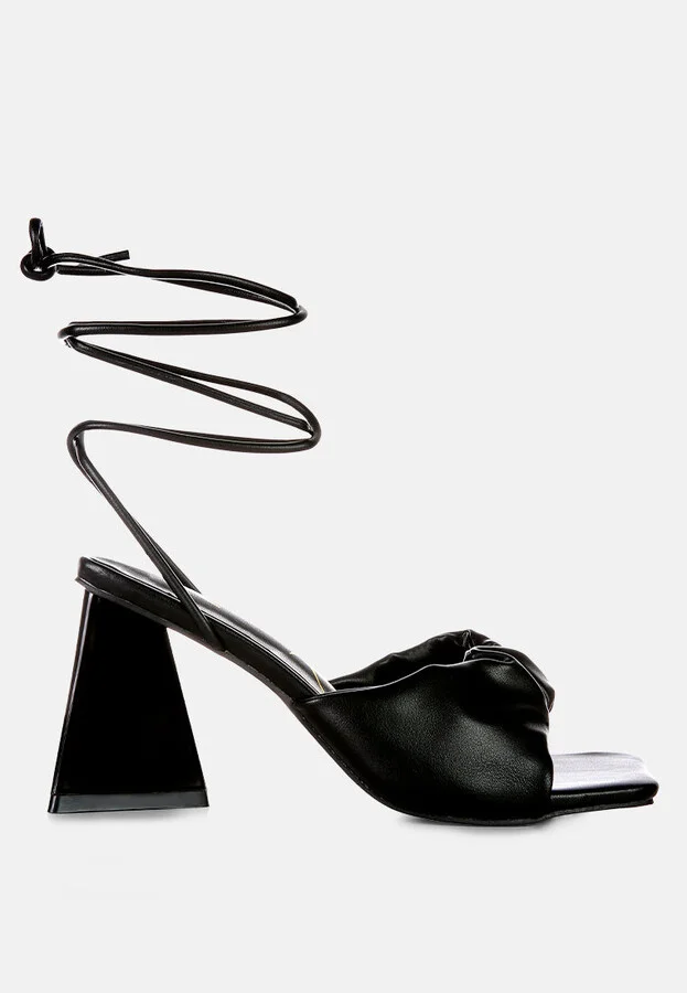 Primavera Ruched Strap Triangular Heel Lace Up Sandal