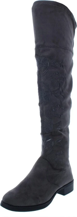 Princeton Womens Faux Suede Floral Embriodery Over-The-Knee Boots