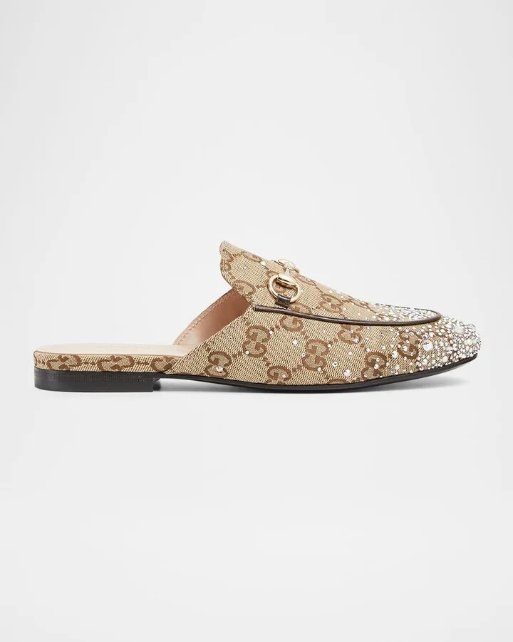 Princetown Crystal GG Canvas Mules