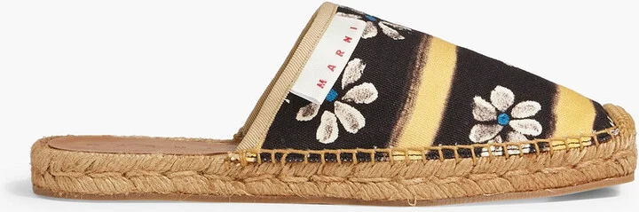 Printed canvas espadrille mules