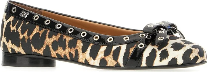 Printed Fabric Eyelet Bow Ballerinas - Image 2