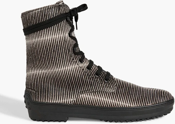 Printed lace-up calf hair ankle boots