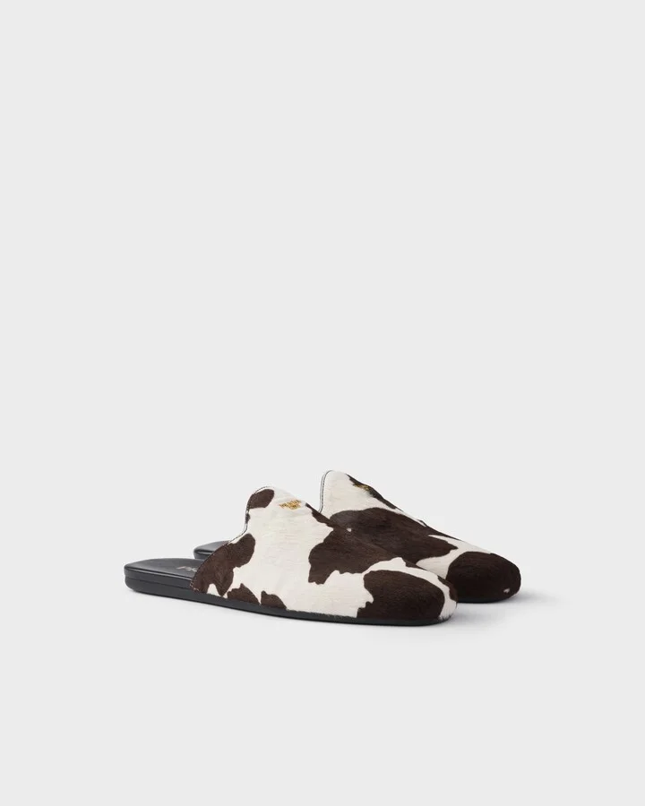 Printed leather mules