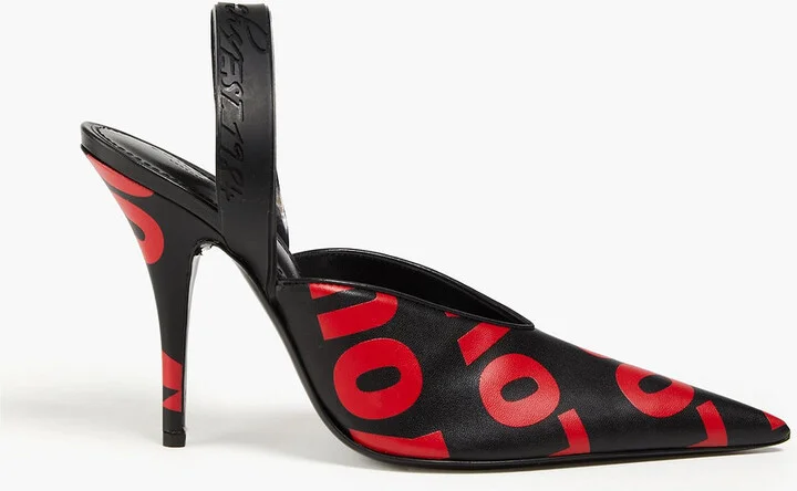 Printed leather slingback pumps