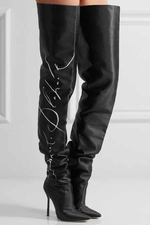 Printed satin thigh boots - Image 2
