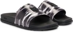Printed slides with stacked logo on upper- Patterned Men's Sandals size 13