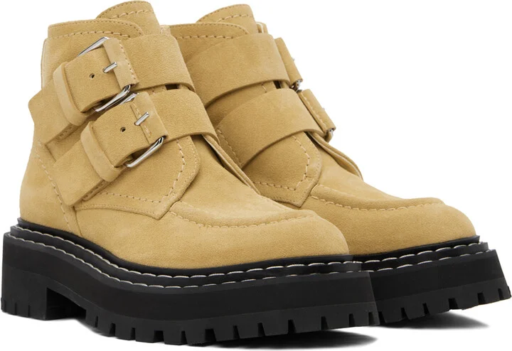 Proenza Schouler Beige Lug Sole Buckle Boots - Image 4
