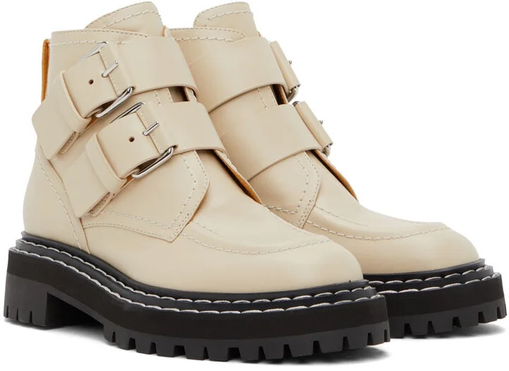 Proenza Schouler Beige Lug Sole Buckle Boots - Image 4
