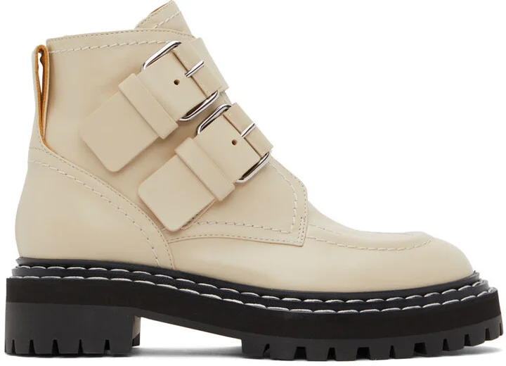 Proenza Schouler Beige Lug Sole Buckle Boots
