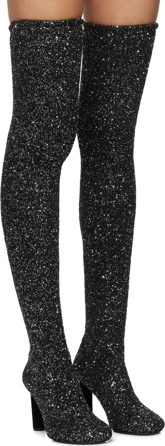 Proenza Schouler Black Glint Over The Knee Boots - Image 4