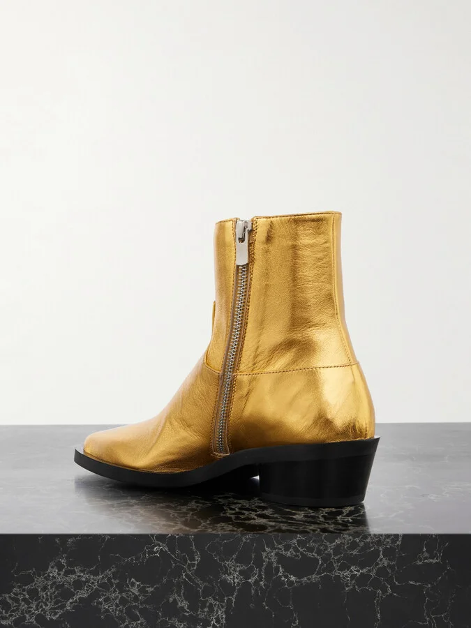 Proenza Schouler - Bronco Metallic Leather Ankle Boots - Gold - Image 3