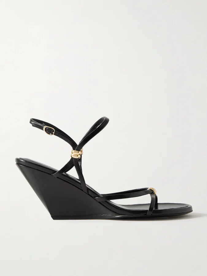 Proenza Schouler - Coil Embellished Crinkled Glossed-leather Wedge Sandals - Black