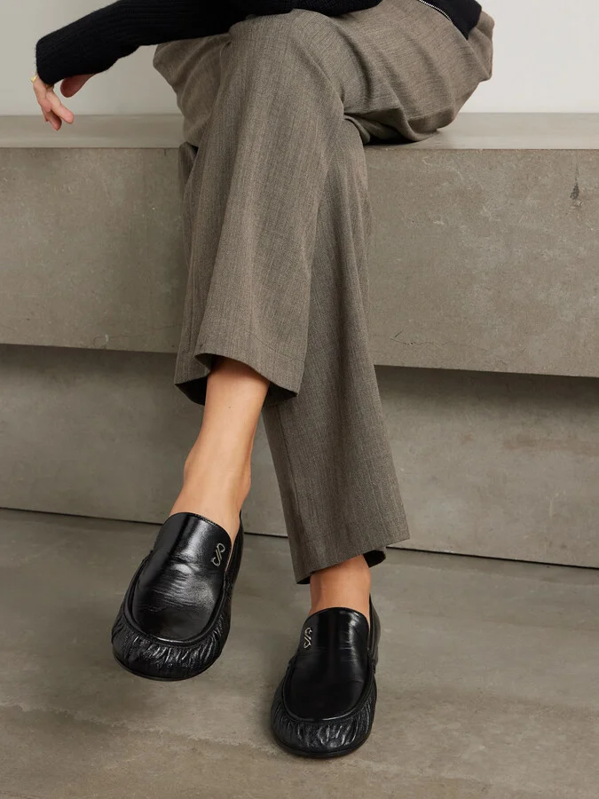 Proenza Schouler - Park Embellished Glossed Textured-leather Loafers - Black - Image 2