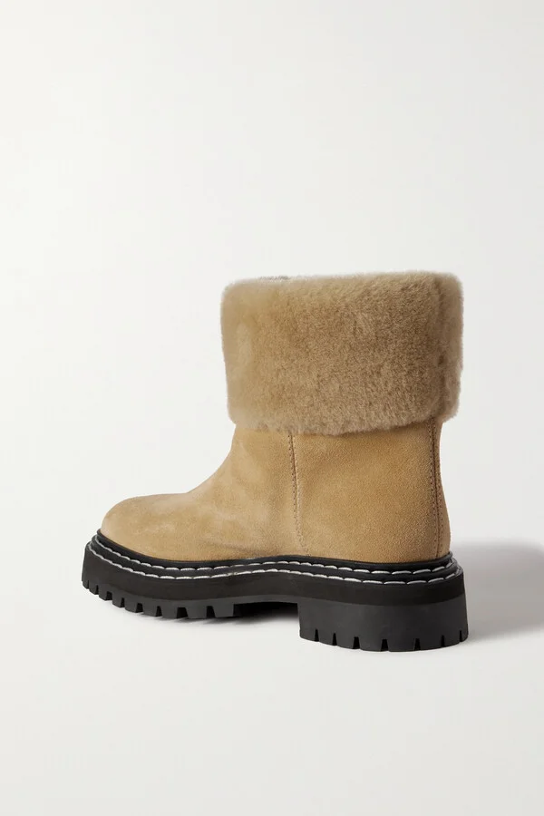 Proenza Schouler - Shearling-lined Suede Ankle Boots - Neutrals - Image 3