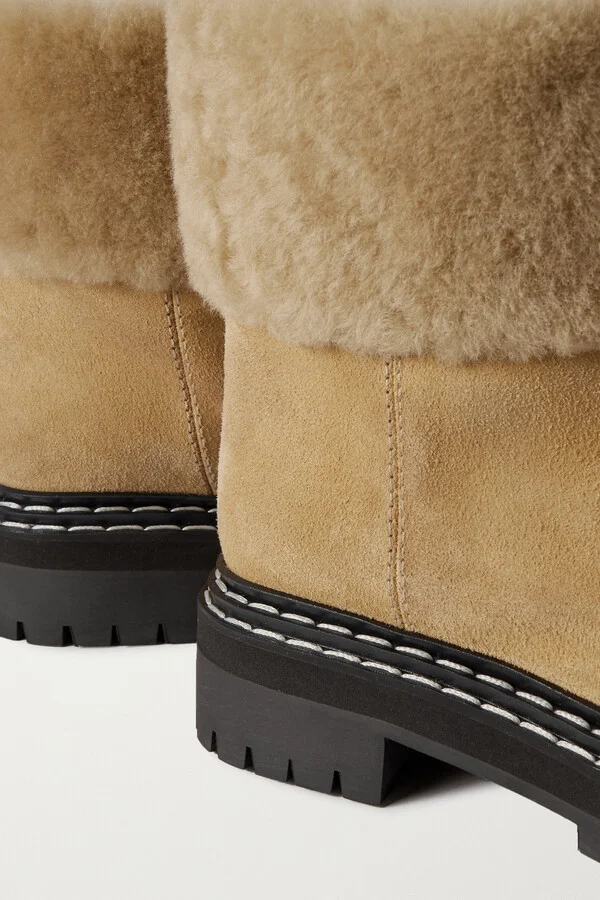 Proenza Schouler - Shearling-lined Suede Ankle Boots - Neutrals - Image 4