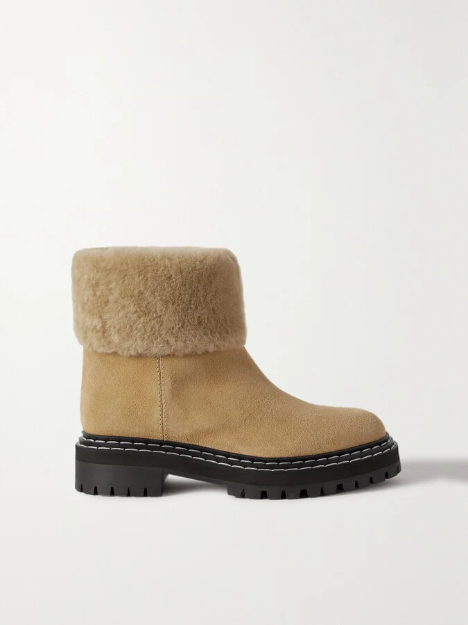 Proenza Schouler - Shearling-lined Suede Ankle Boots - Neutrals