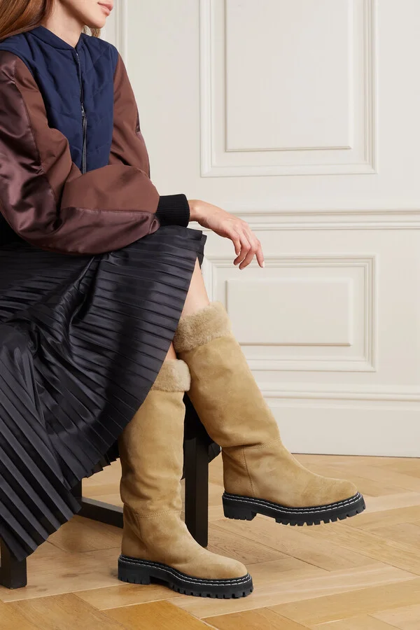 Proenza Schouler - Shearling-trimmed Suede Knee Boots - Neutrals - Image 2