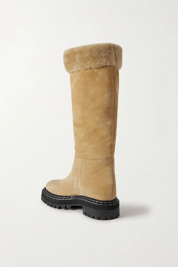 Proenza Schouler - Shearling-trimmed Suede Knee Boots - Neutrals - Image 3