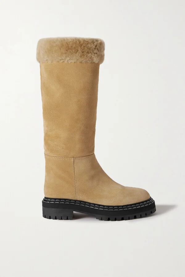 Proenza Schouler - Shearling-trimmed Suede Knee Boots - Neutrals
