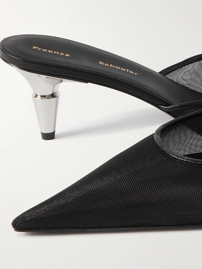 Proenza Schouler - Spike Leather-trimmed Mesh Point-toe Mules - Black - Image 4