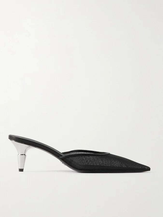 Proenza Schouler - Spike Leather-trimmed Mesh Point-toe Mules - Black