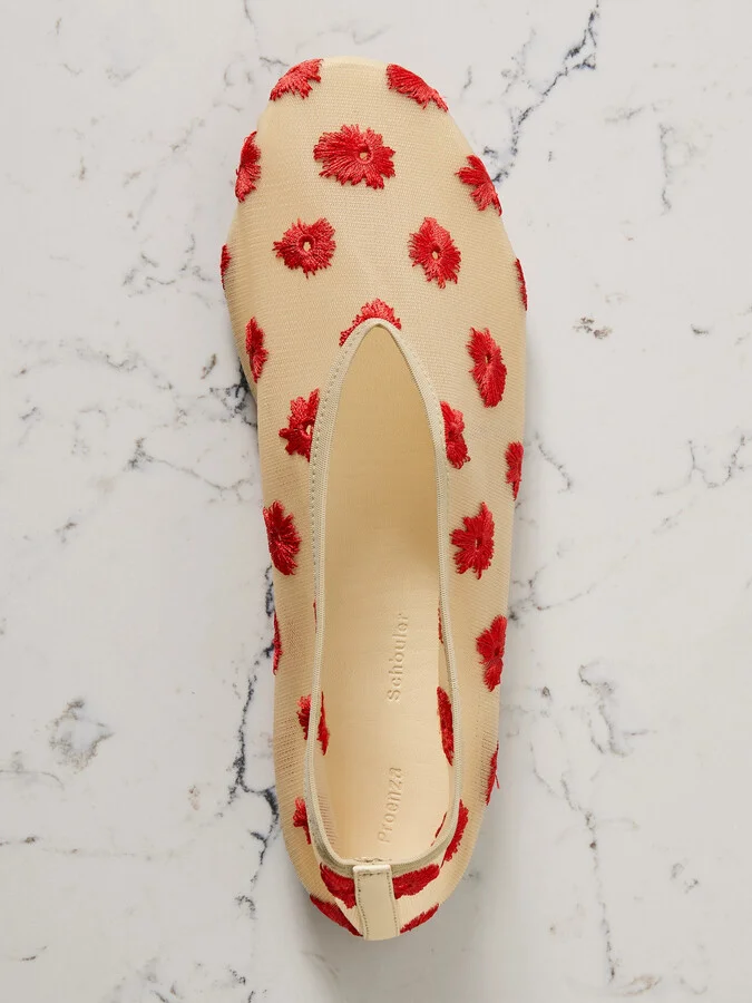 Proenza Schouler - Tee Embroidered Mesh Ballet Flats - Cream - Image 4