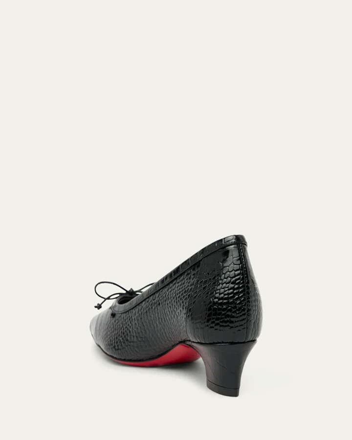 Promessina Croc-Embossed Leather Red Sole Ballerina Pumps - Image 6