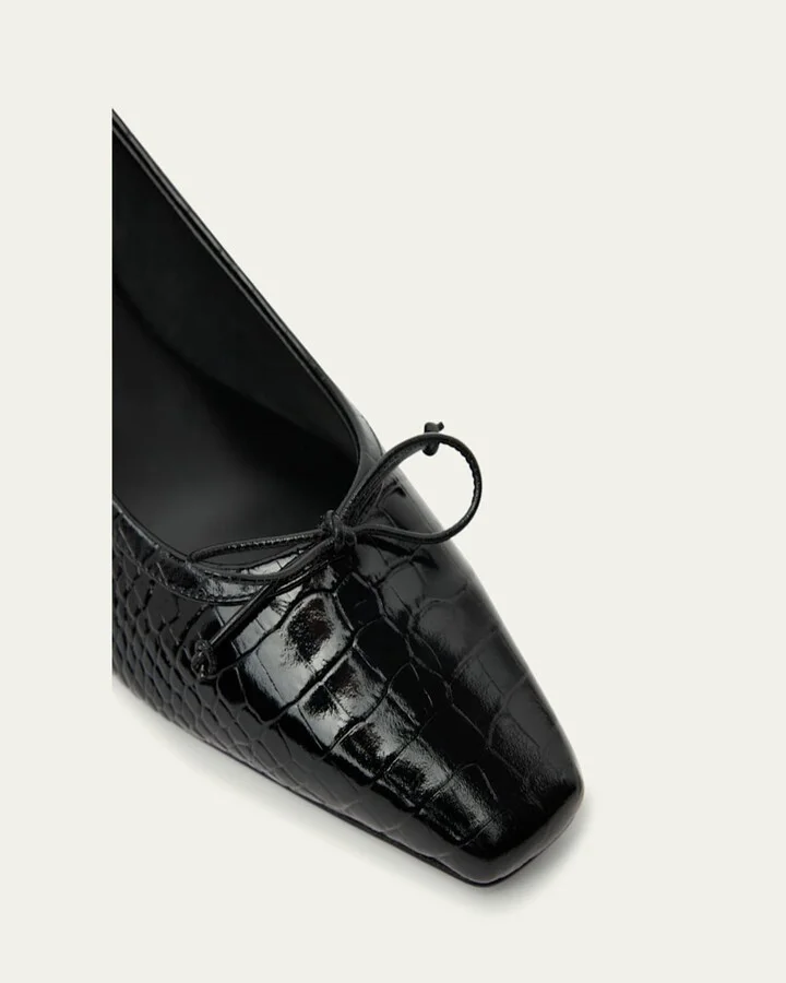Promessina Croc-Embossed Leather Red Sole Ballerina Pumps - Image 7