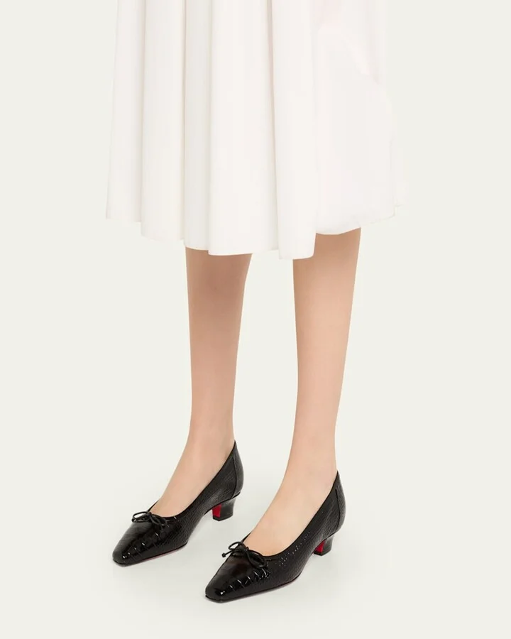 Promessina Croc-Embossed Leather Red Sole Ballerina Pumps - Image 9