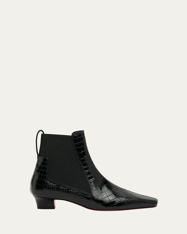 Promidavol Croc-Embossed Leather Red Sole Ankle Booties