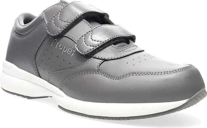 Propet Life Walker Strap Medicare/HCPCS Code = A5500 Diabetic Shoe Men's Hook and Loop Shoes Dark Grey : 8 XX (5E), Leather