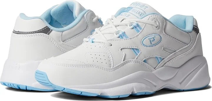 Propet Stability Walker Medicare/HCPCS Code = A5500 Diabetic Shoe Women's Walking Shoes White/Light Blue : 9.5 M (B), Leather