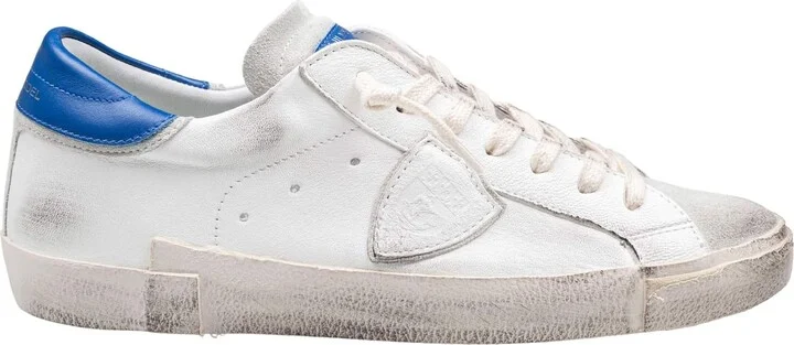 Prsx Low Sneakers In Leather Color White And Bluette