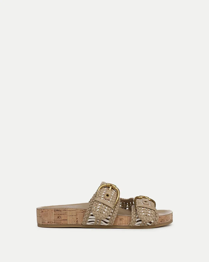 Prue Woven-Leather Sandal Sand Parchment